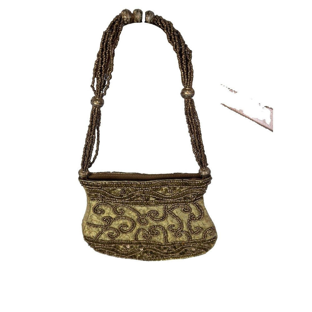 Vintage Gold Bead Sequin Embroidered Goddess Purse Evening Party Hand Bag Scroll